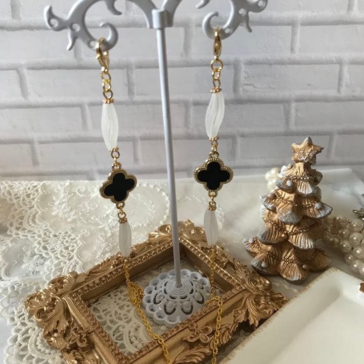 ♪622❤️ クローバー　ブラック　アンティーク　マスクチェーン　メガネチェーン