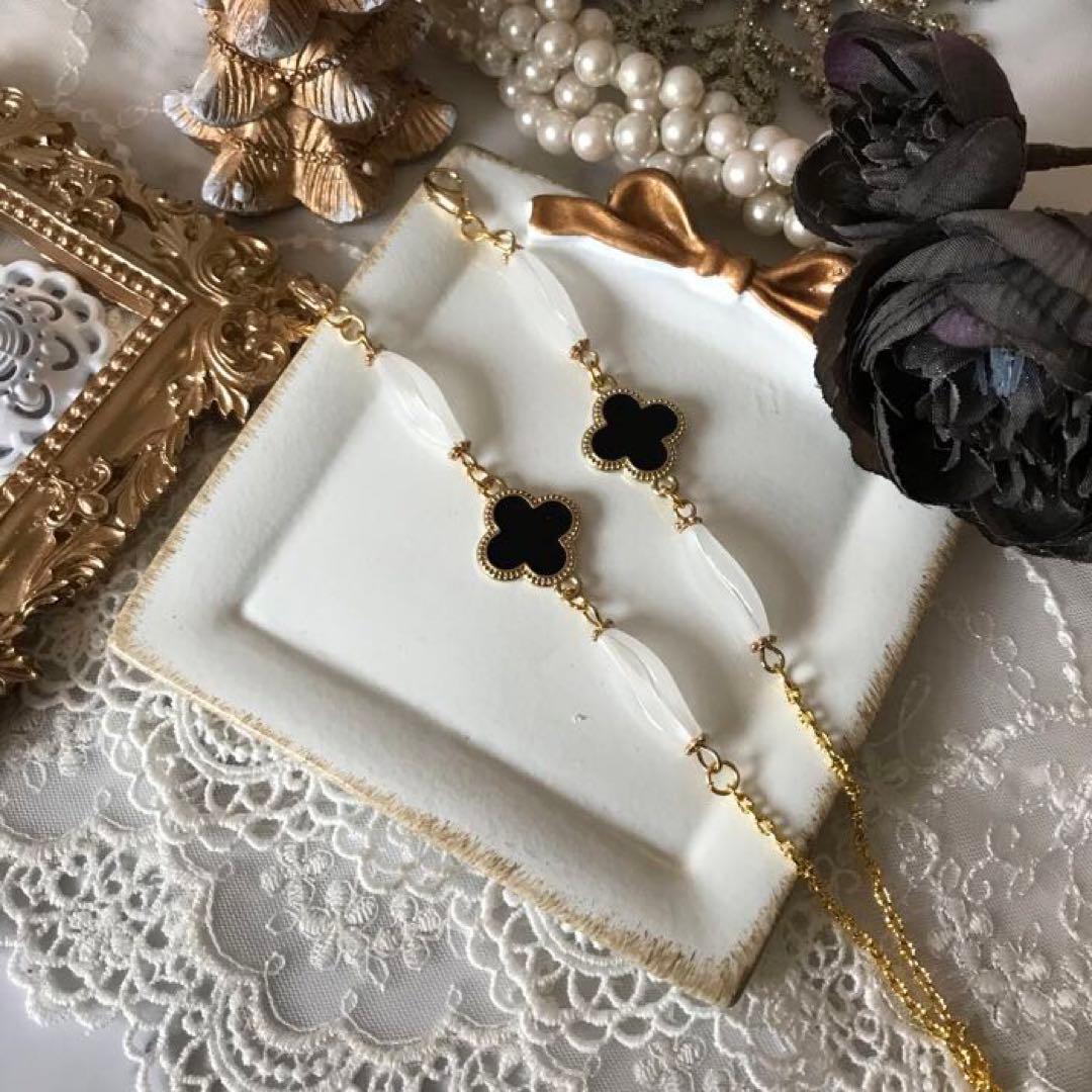 ♪622❤️ クローバー　ブラック　アンティーク　マスクチェーン　メガネチェーン