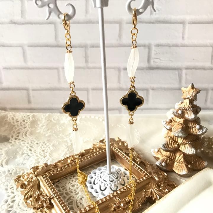 ♪622❤️ クローバー　ブラック　アンティーク　マスクチェーン　メガネチェーン