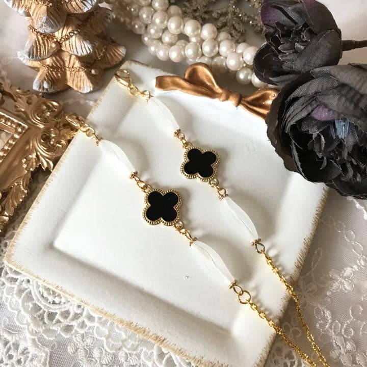 ♪622❤️ クローバー　ブラック　アンティーク　マスクチェーン　メガネチェーン