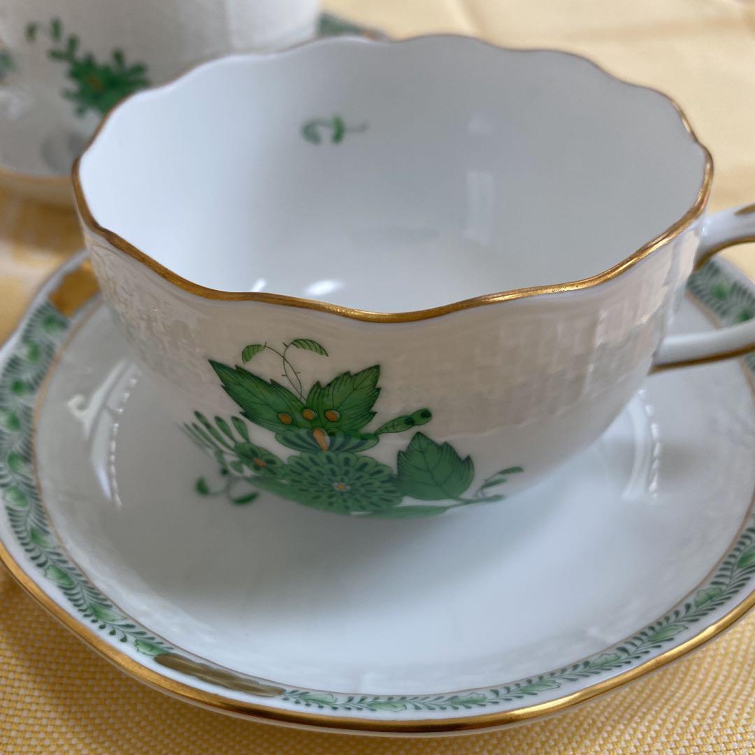 ヘレンド　アボニーグリーンカップ&ソーサー　プレート19cm