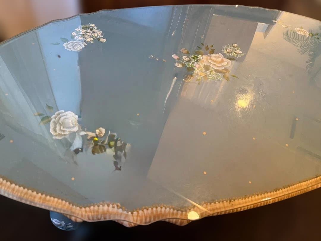 脚 ガラス ローテーブル 幅105cm 花柄ペイント 姫家具 アンティーク