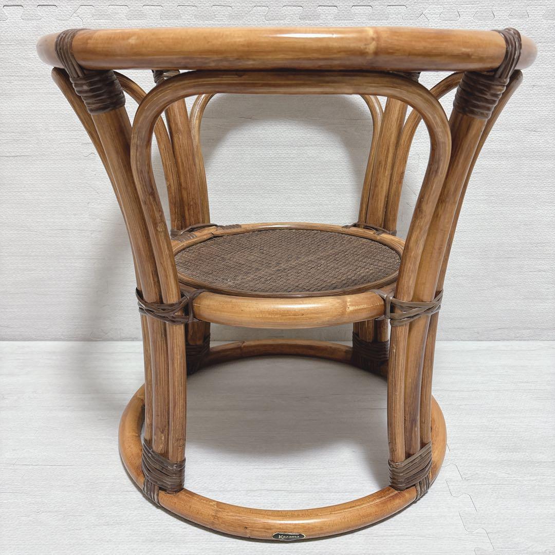 Kazama カザマ ラタン 籐家具 丸テーブル ガラステーブル