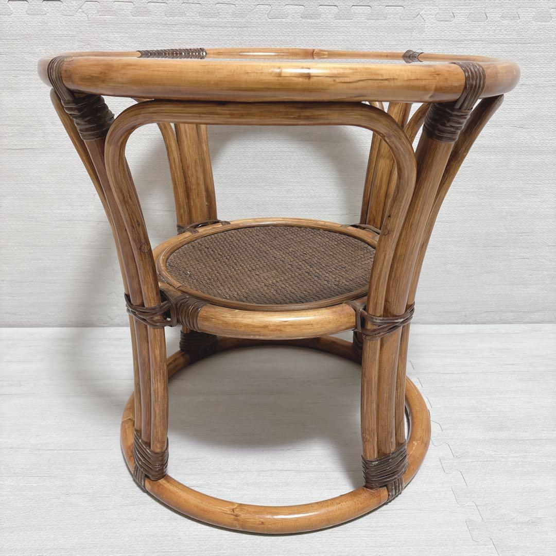 Kazama カザマ ラタン 籐家具 丸テーブル ガラステーブル