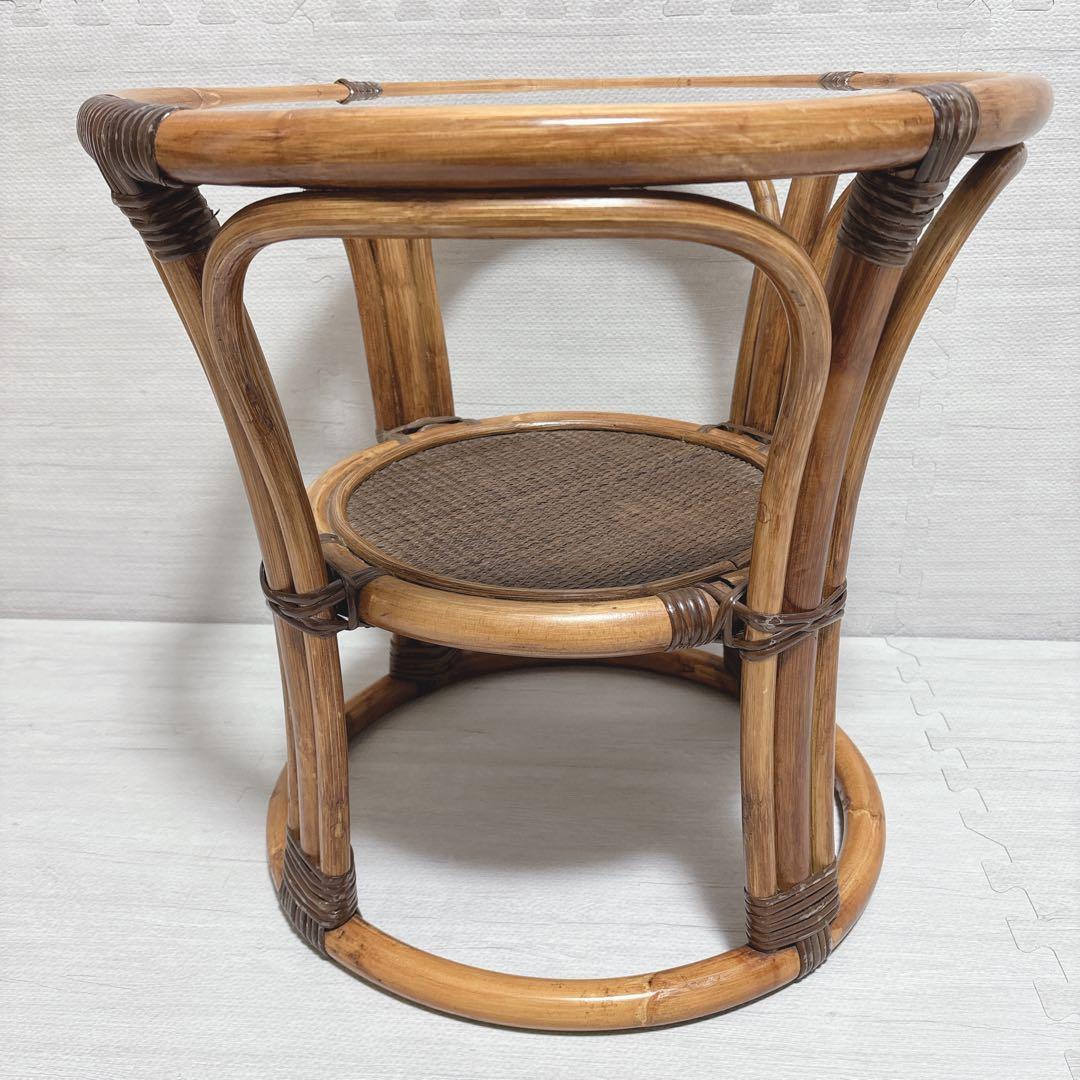 Kazama カザマ ラタン 籐家具 丸テーブル ガラステーブル