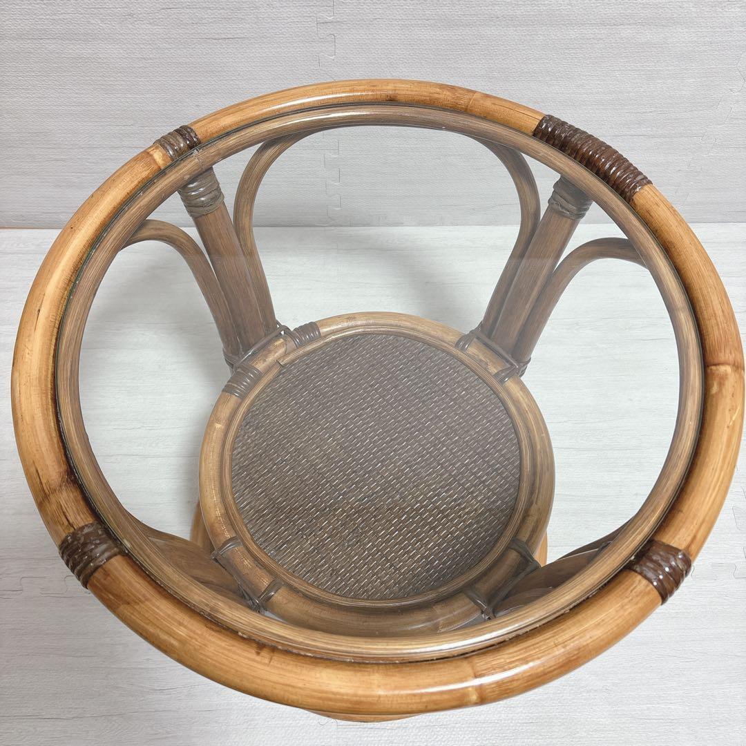 Kazama カザマ ラタン 籐家具 丸テーブル ガラステーブル