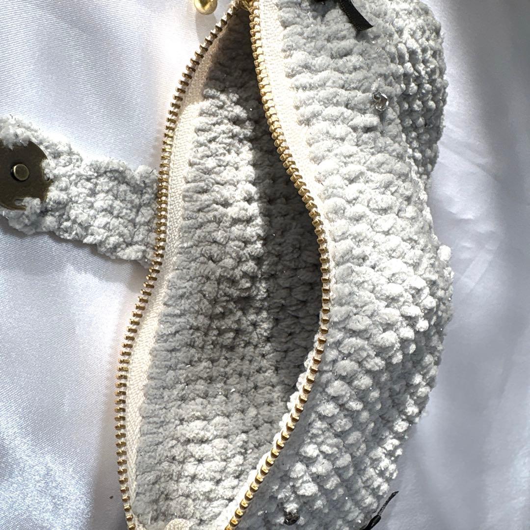 リボンペンケース グレー プリンセスモール 編み物 かぎ針編み リボン