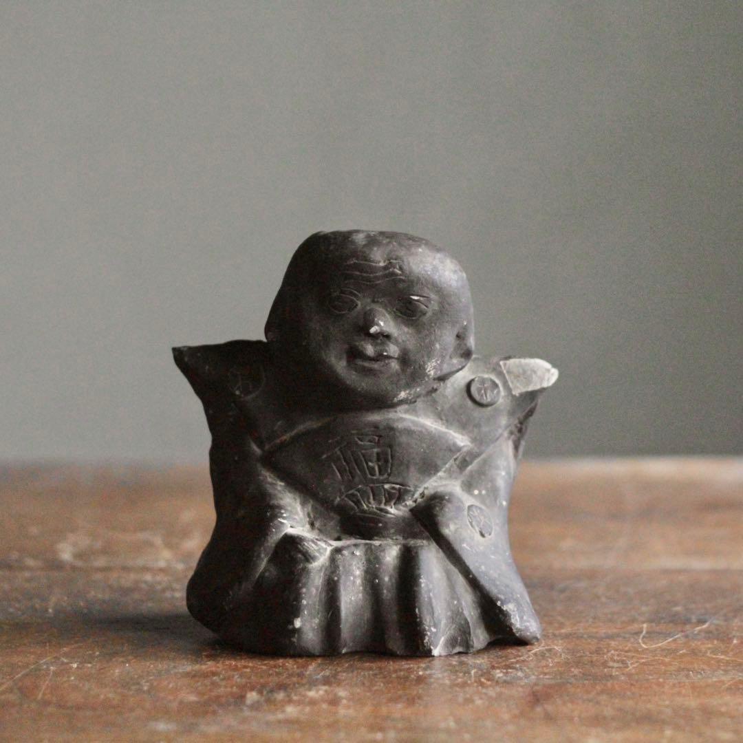 瓦質 福助人形 郷土人形 民芸 古道具 アンティーク オブジェ