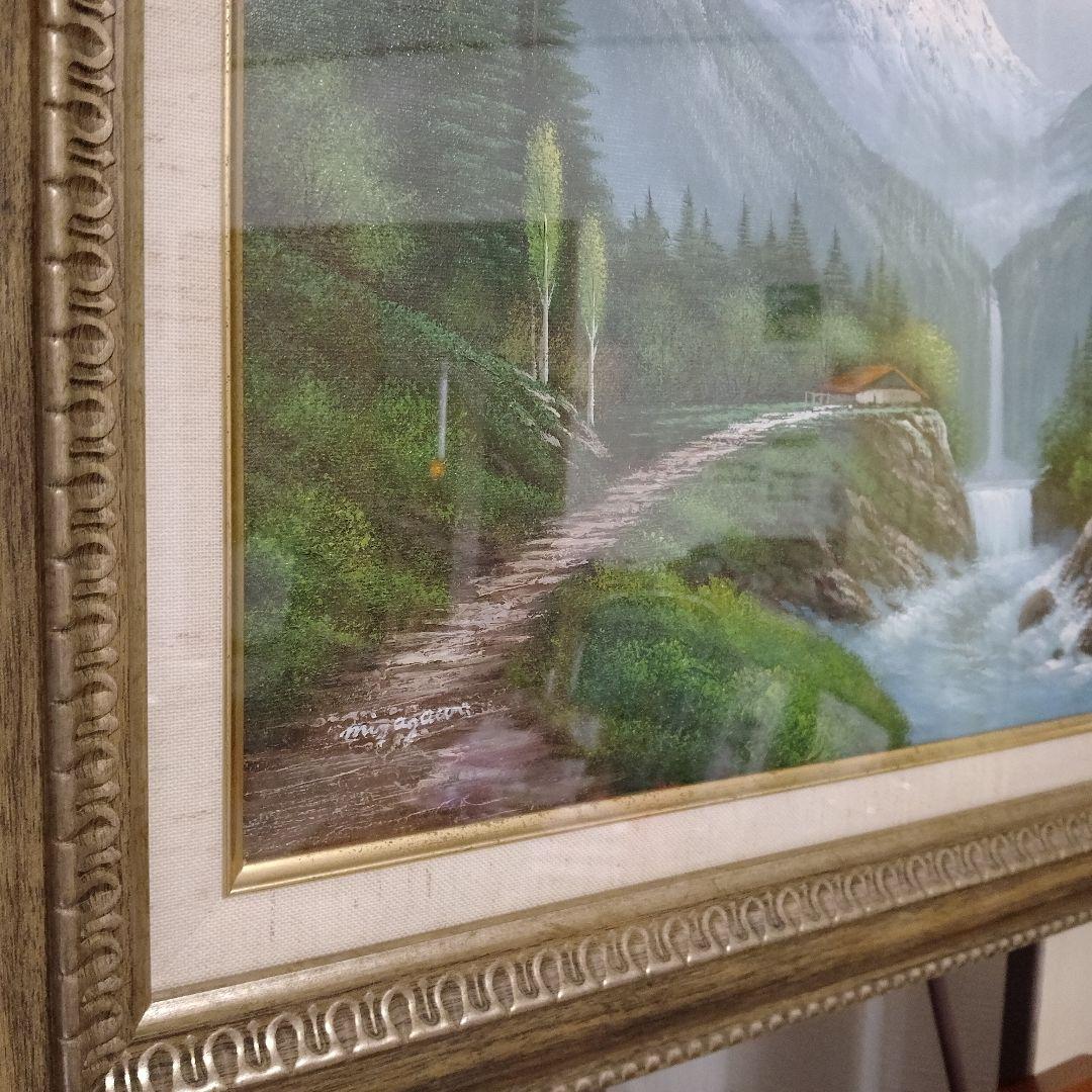美品】風景画 油彩画 アルプス山脈 滝 作者サイン入り オーダー一点物