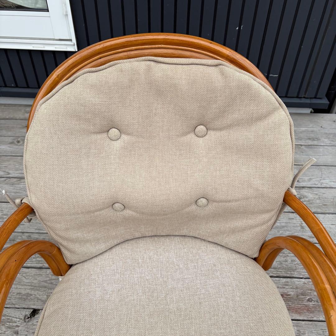 昭和レトロ 回転式 ラタンチェア アームチェア 座椅子 籐椅子 クッション付き