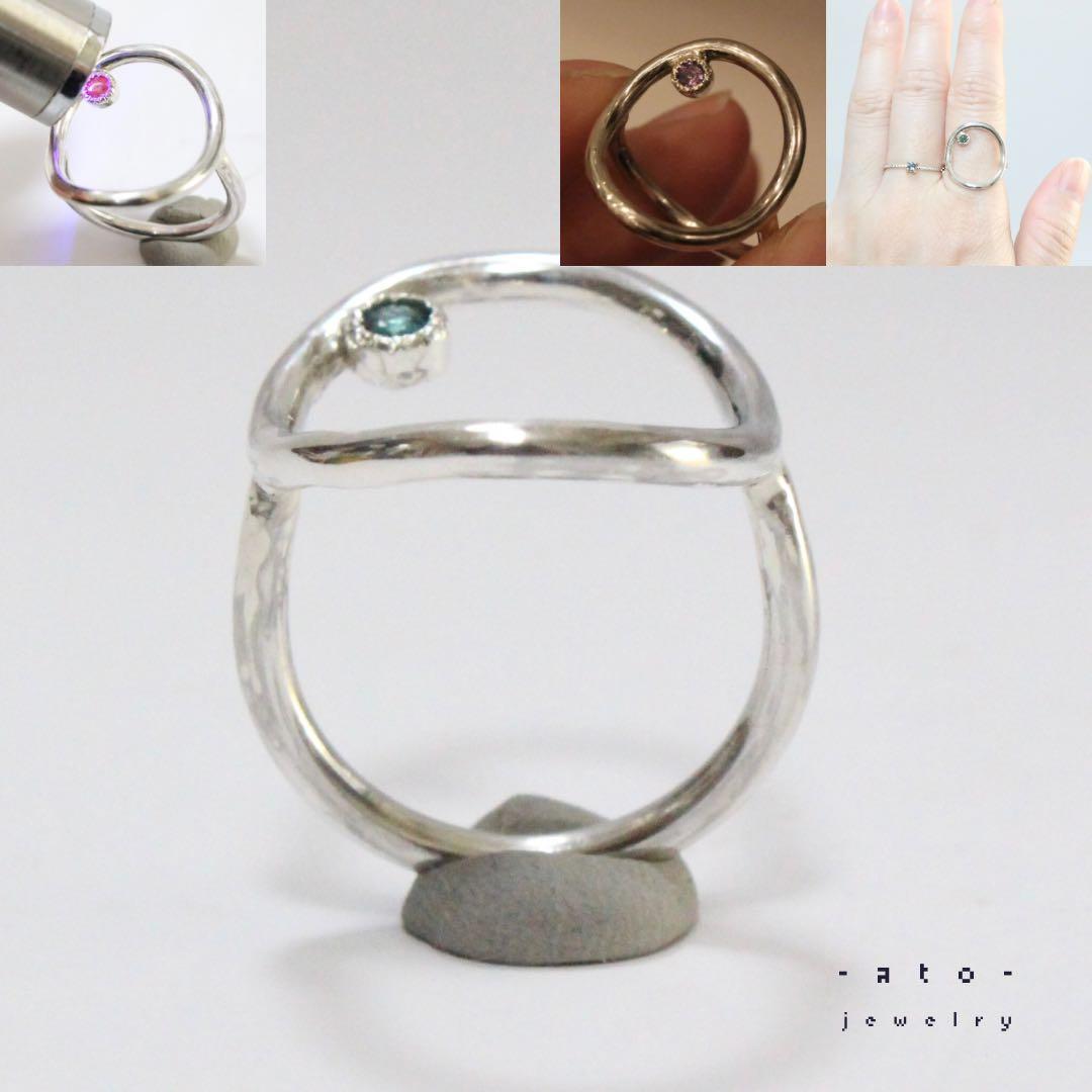 カラチェン✴︎楽しいアレキサンドライトの覆輪サークルオーバルシルバーリング約10号