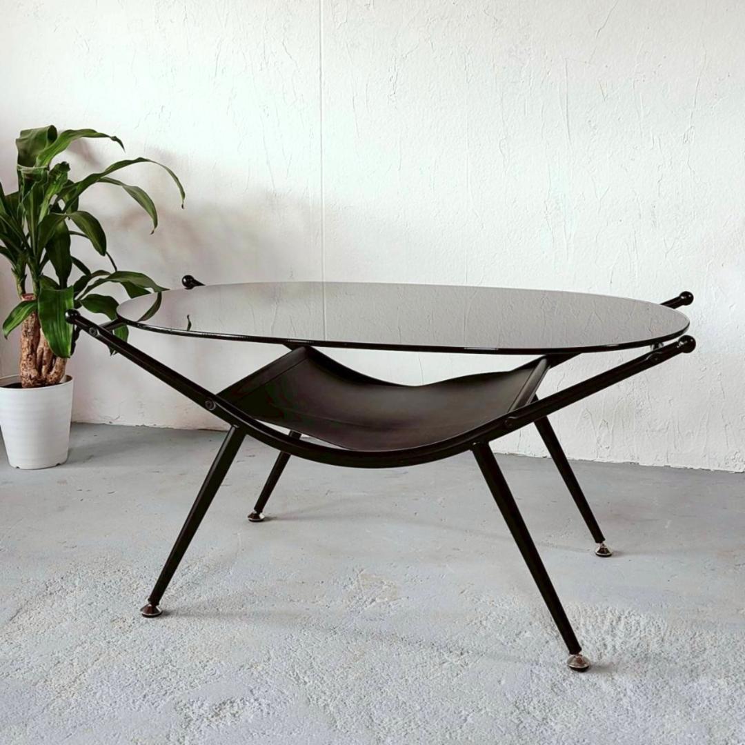 ミッドセンチュリー ガラステーブル 黒 幅80cm スペースエイジ