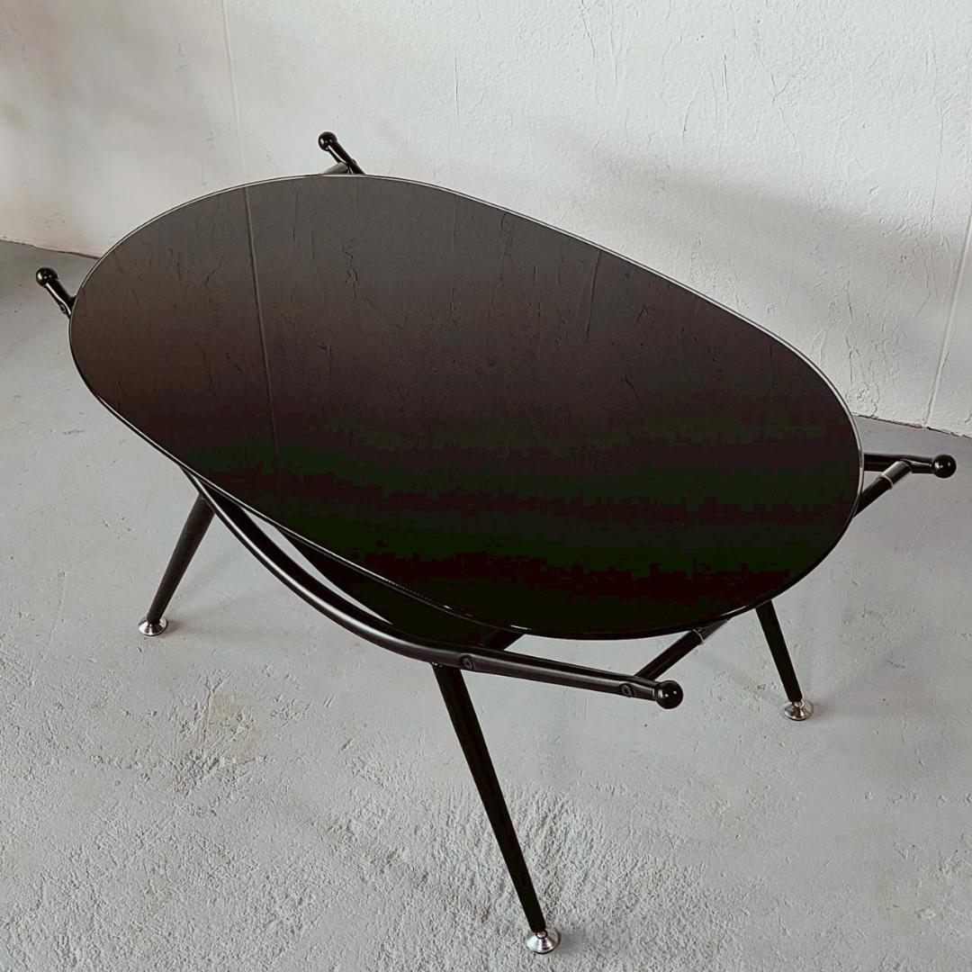 ミッドセンチュリー ガラステーブル 黒 幅80cm スペースエイジ