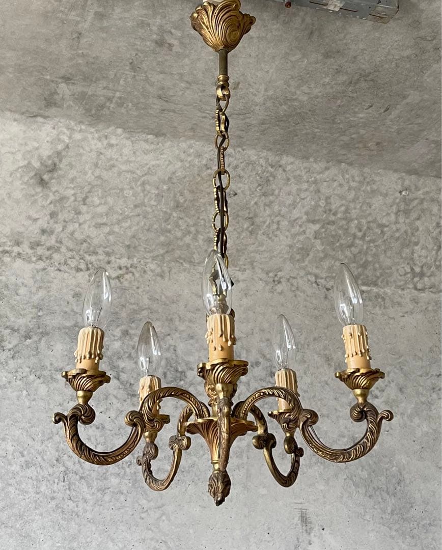 5-10.フランス アンティーク シャンデリア 5灯 キャンドル シーリング