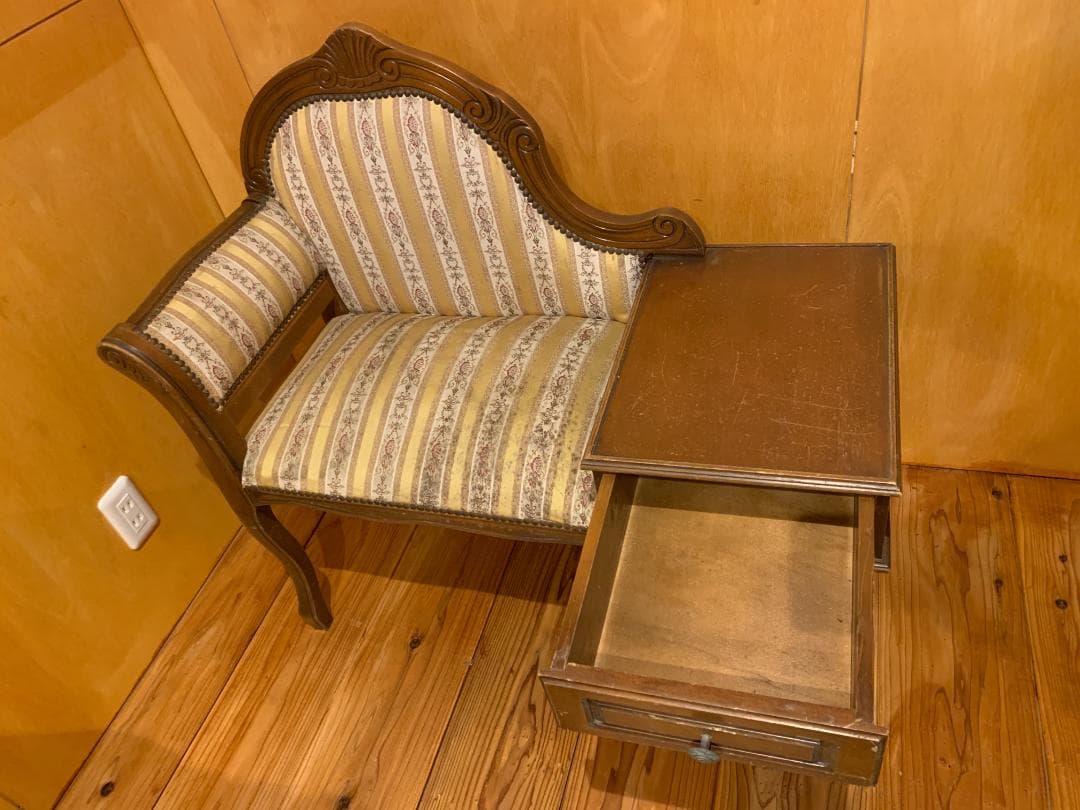 アンティーク調 テレフォンベンチ 電話台付きチェア 猫脚 クラシック家具 レトロ