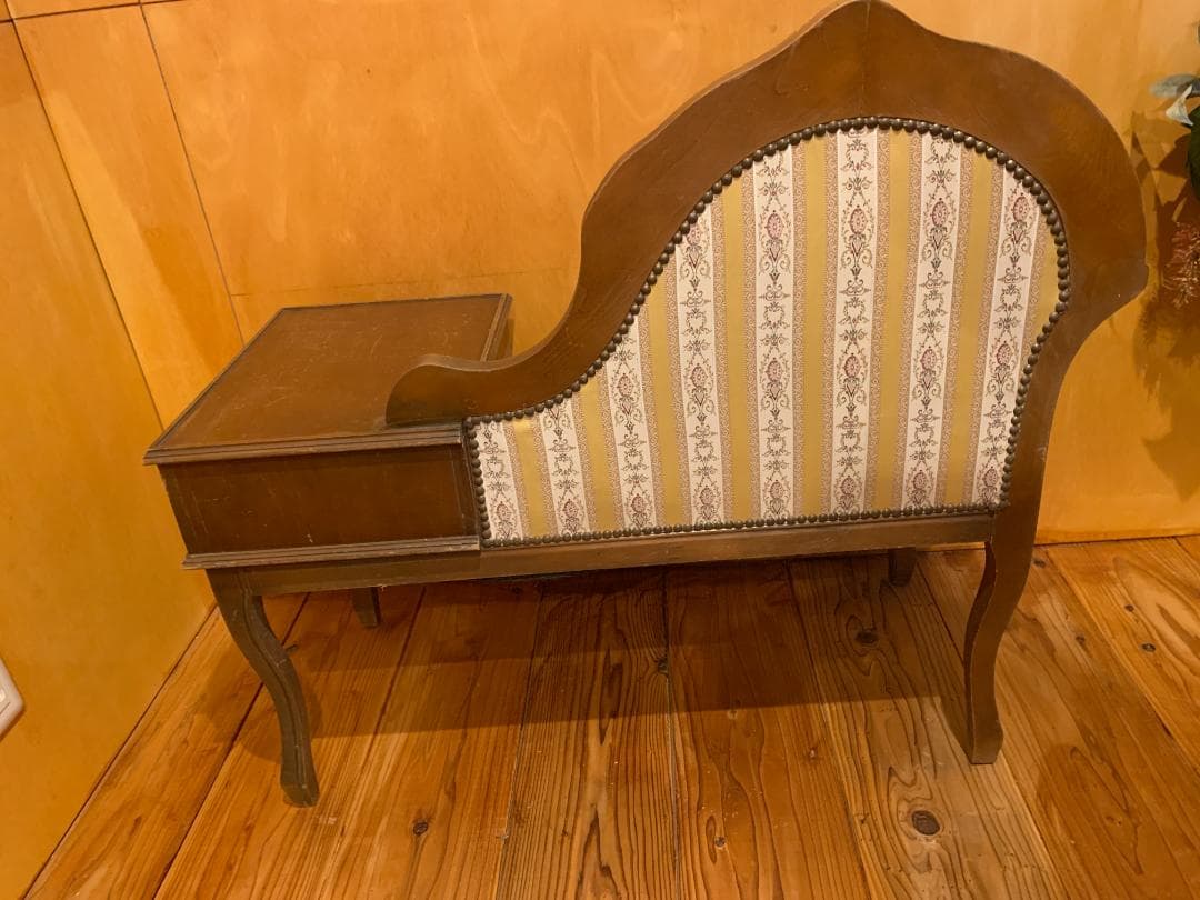 アンティーク調 テレフォンベンチ 電話台付きチェア 猫脚 クラシック家具 レトロ