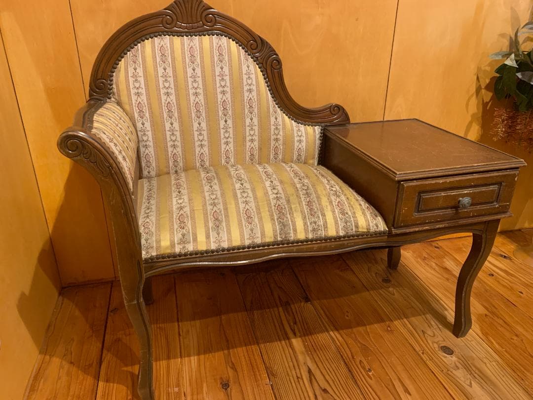 アンティーク調 テレフォンベンチ 電話台付きチェア 猫脚 クラシック家具 レトロ