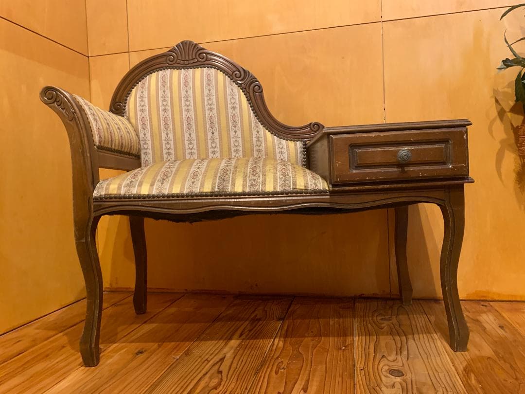 アンティーク調 テレフォンベンチ 電話台付きチェア 猫脚 クラシック家具 レトロ