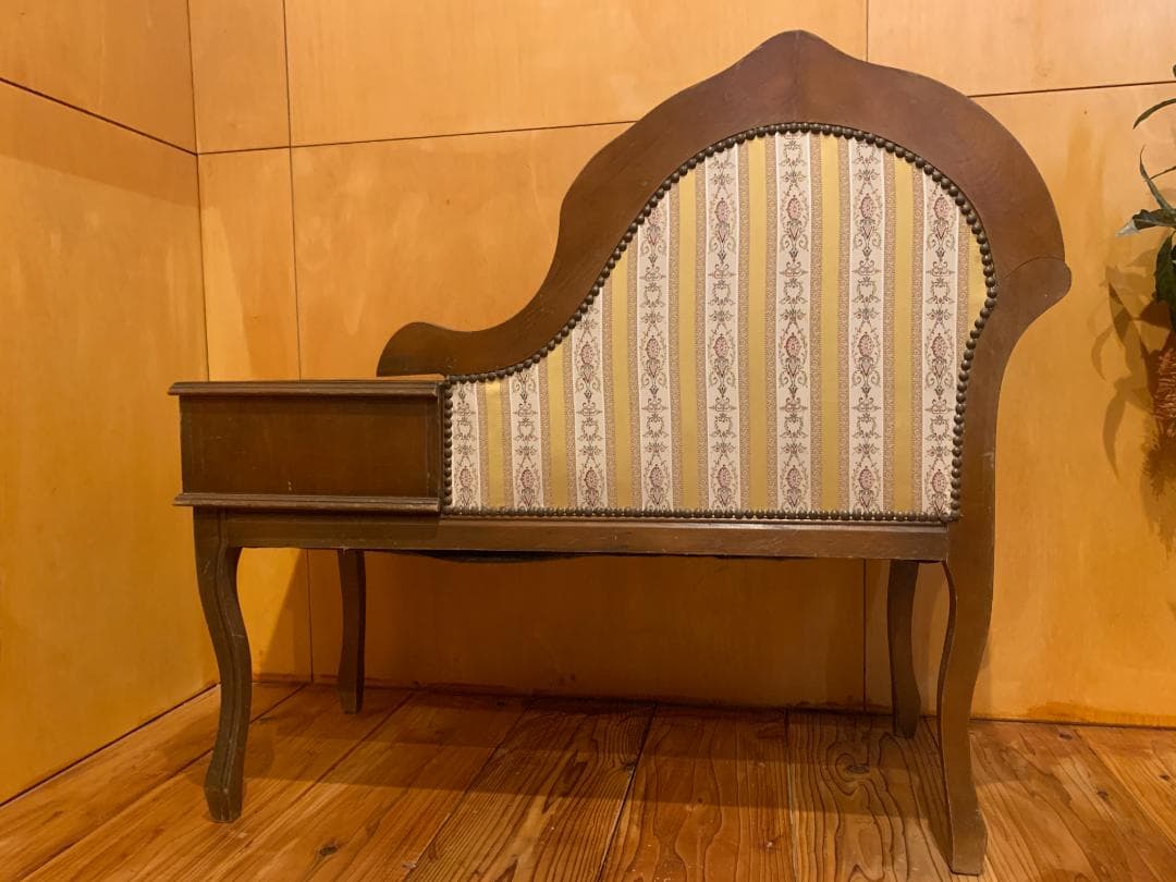 アンティーク調 テレフォンベンチ 電話台付きチェア 猫脚 クラシック家具 レトロ