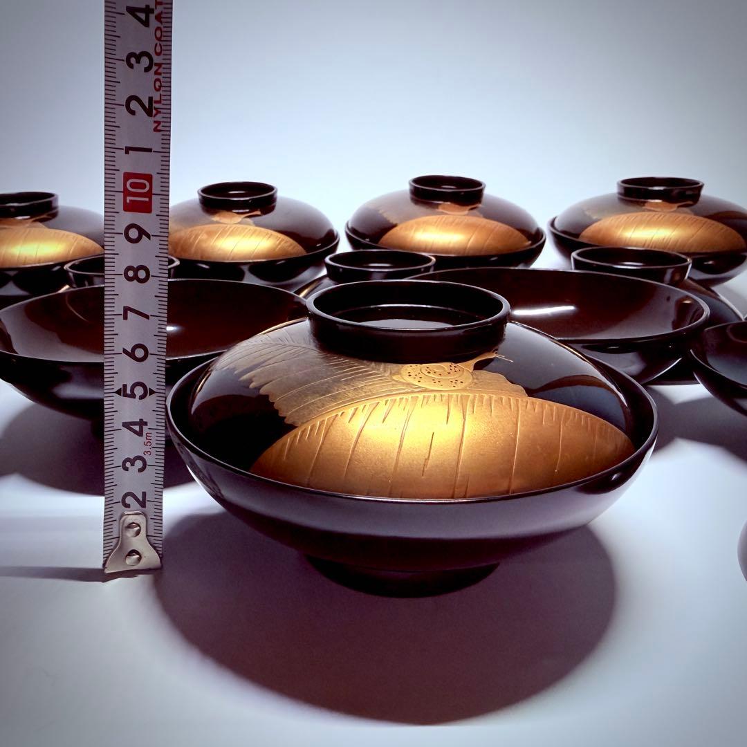 漆器輪島塗 蒔絵金彩細工 沈金木製 蓋付椀 お煮物椀 吸物椀 10 客