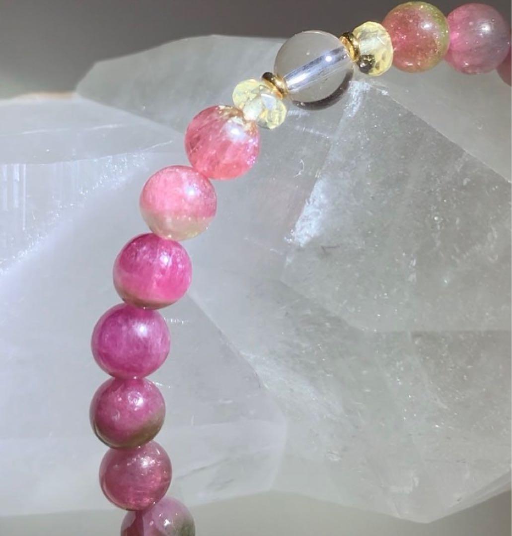 ウォーターメロントルマリン　ゴールデンスキャポライト　ブレスレット