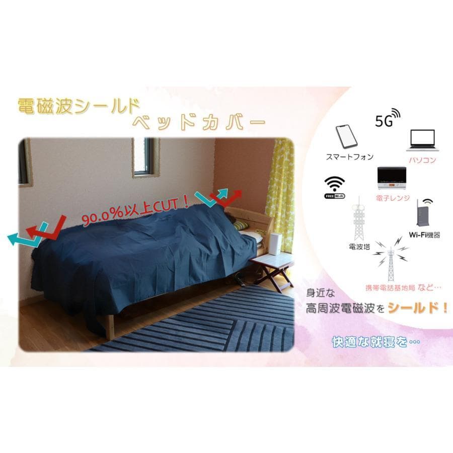 電磁波遮断カット　金属繊維入りベッドカバー　 　 ネイビーブルー