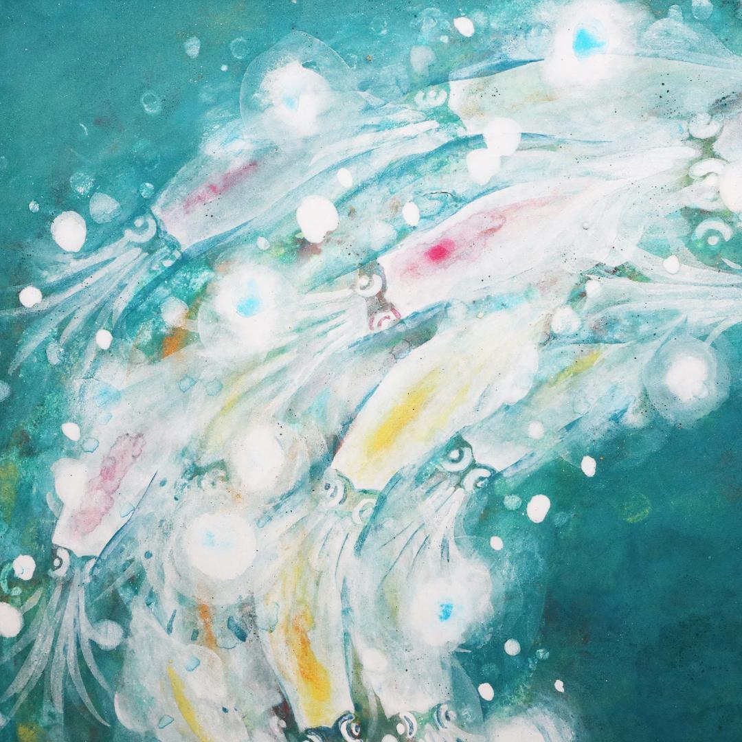 石田俊良 6号『群』日本画 額装 絵画 ホタルイカ 絵画・額縁・織田義郎・風