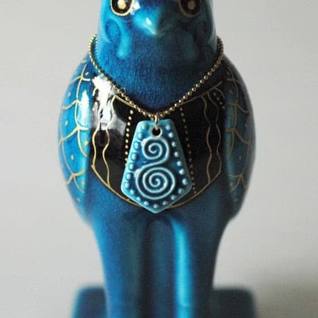 新品　幸兵衛窯 青釉オーナメント ホルス 古代エジプトの神　タカの置物