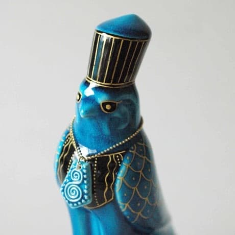 新品　幸兵衛窯 青釉オーナメント ホルス 古代エジプトの神　タカの置物