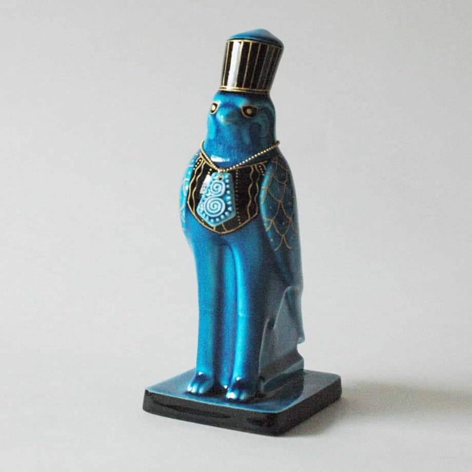 新品　幸兵衛窯 青釉オーナメント ホルス 古代エジプトの神　タカの置物