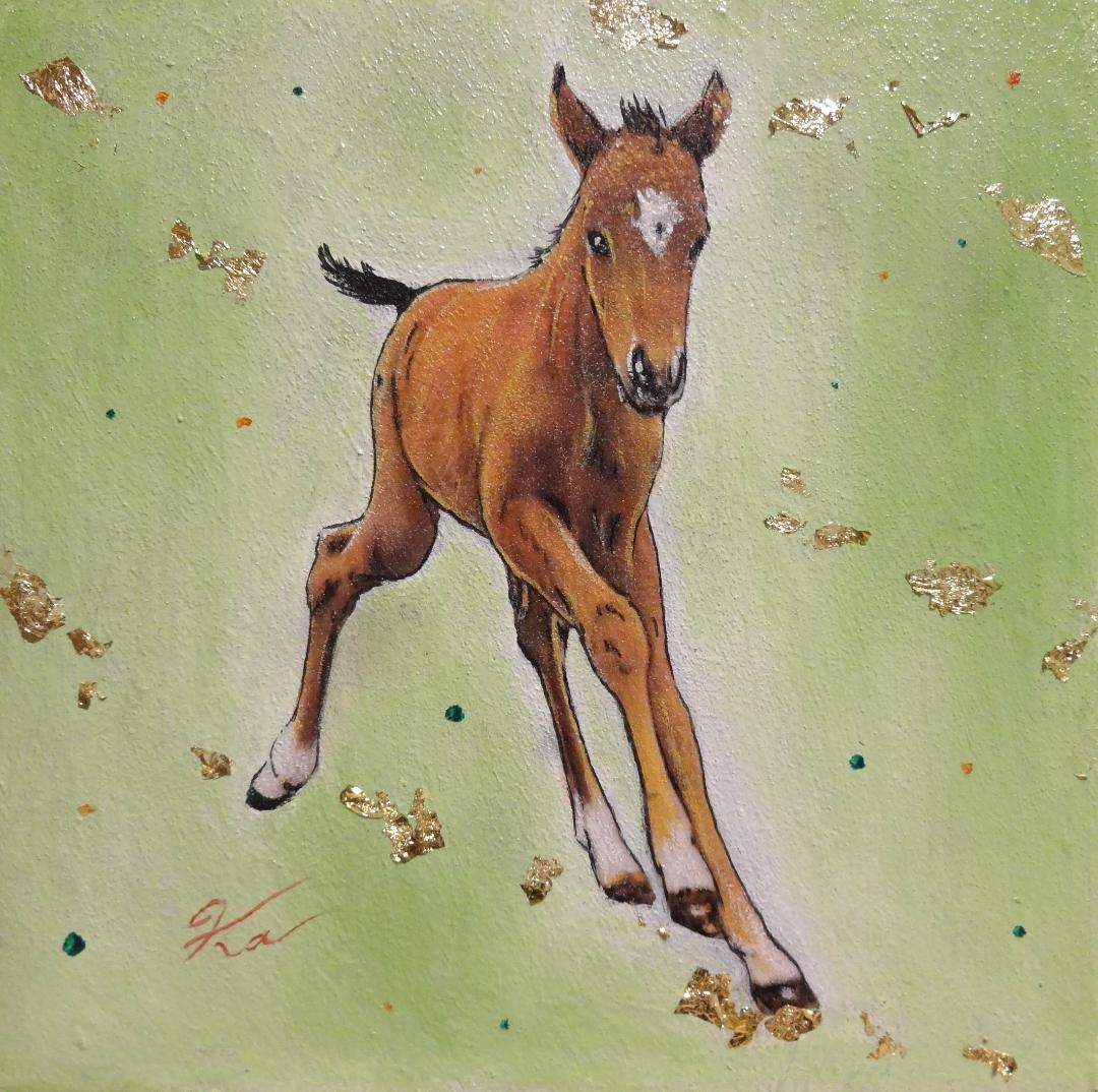 上鈴木正一 油彩画 20cm角『こうま(RUN)』新作原画 オススメの作品です