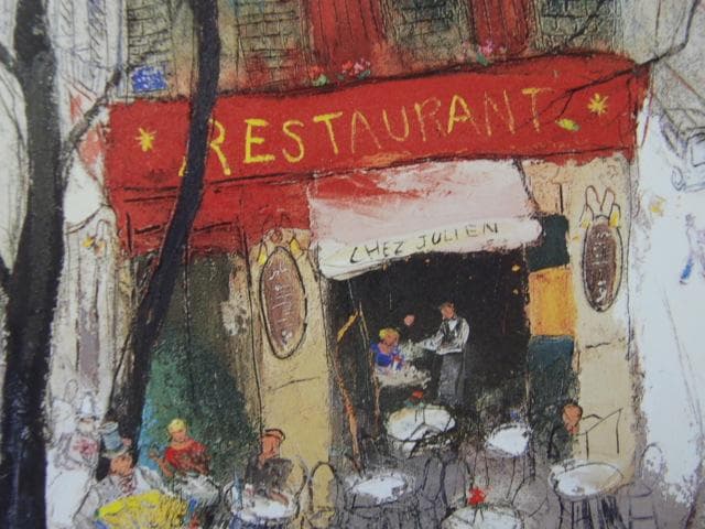 松井ヨシアキ、【パリの楽士と恋人たち】、希少な画集画、新品高級額