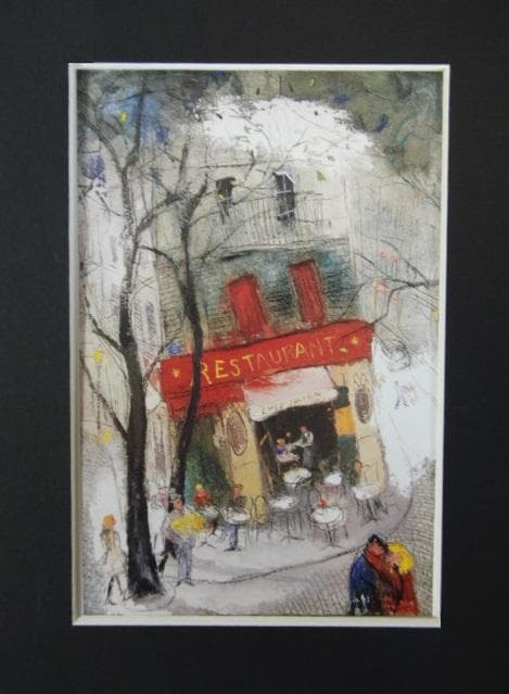 松井ヨシアキ、【パリの楽士と恋人たち】、希少な画集画、新品高級額