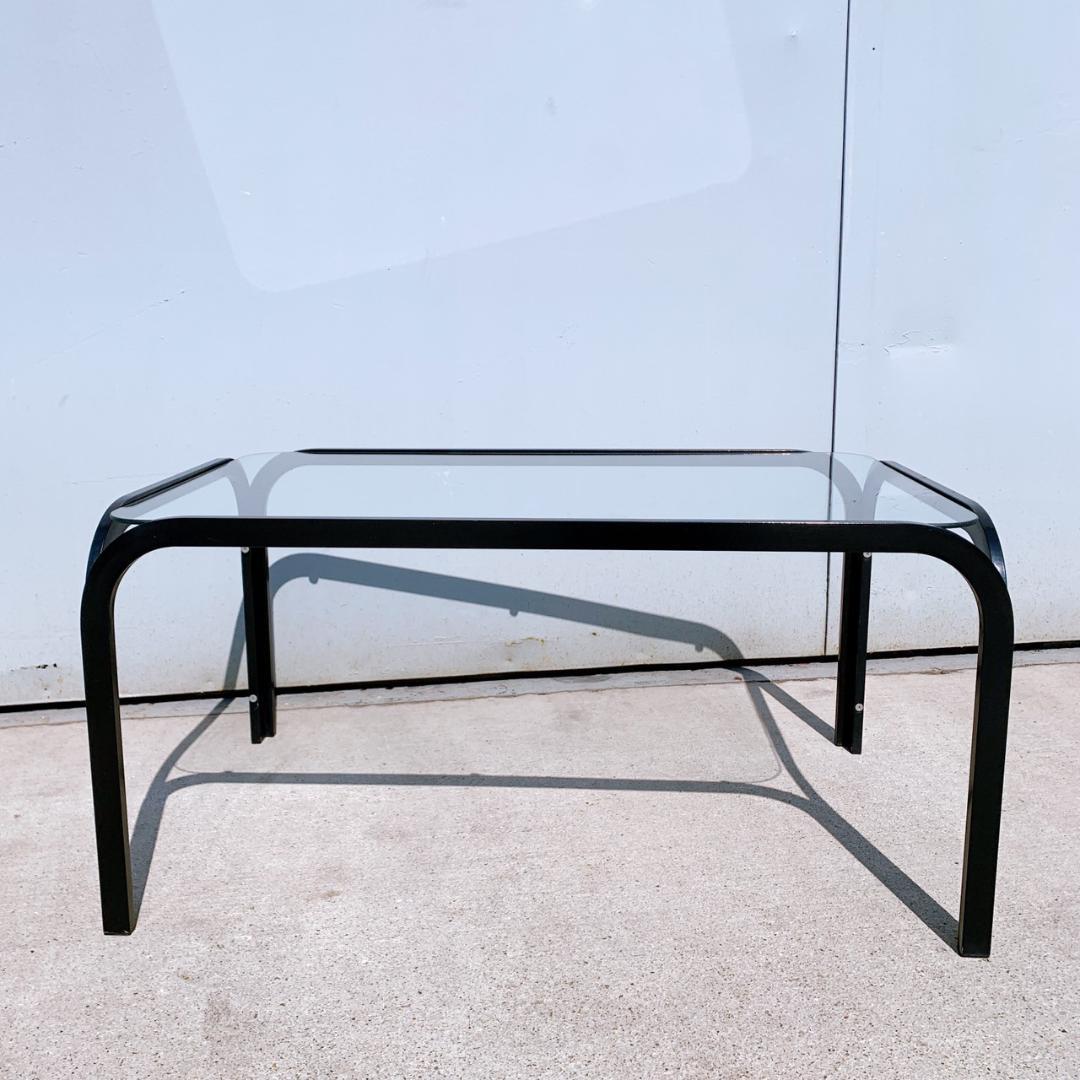【送料込】ミッドセンチュリー アイアンフレーム ガラスローテーブル 昭和レトロ