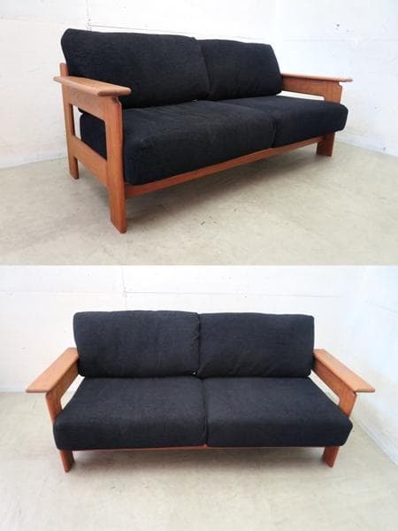 美品■北欧モダンデザイン■ウォールナット無垢材■フェザークッション■2人掛け