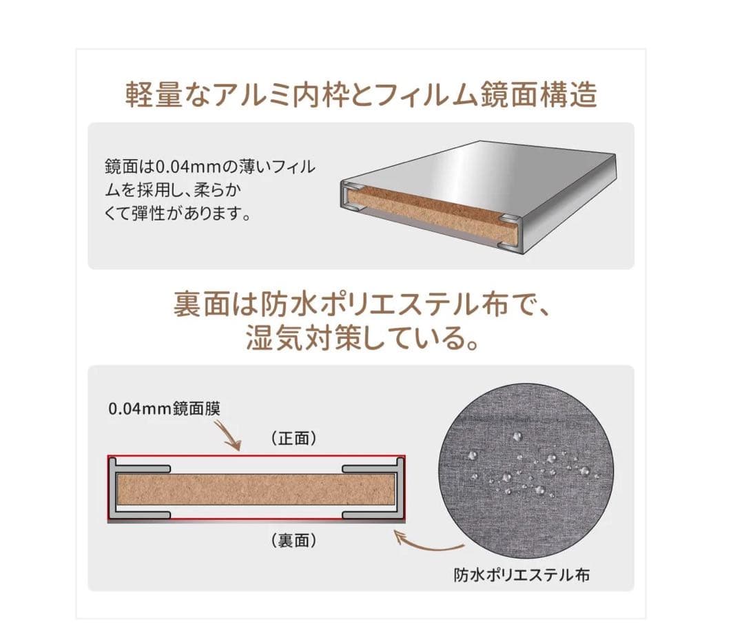 #1619　軽壁掛け鏡90x40cm黒