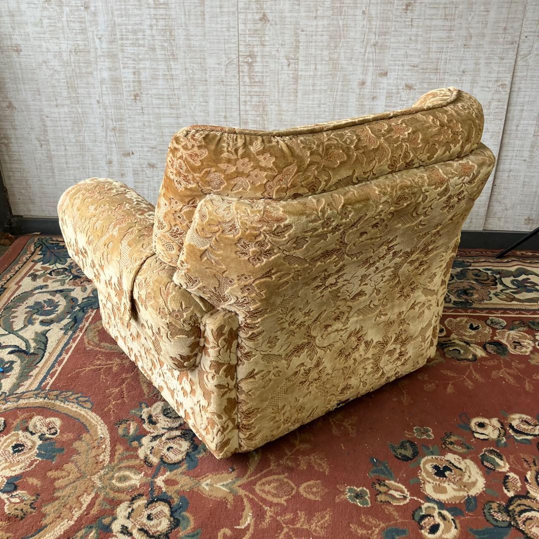 ① 昭和レトロ マルニ木工 花柄ベロアソファー 一人掛けソファー アームチェア