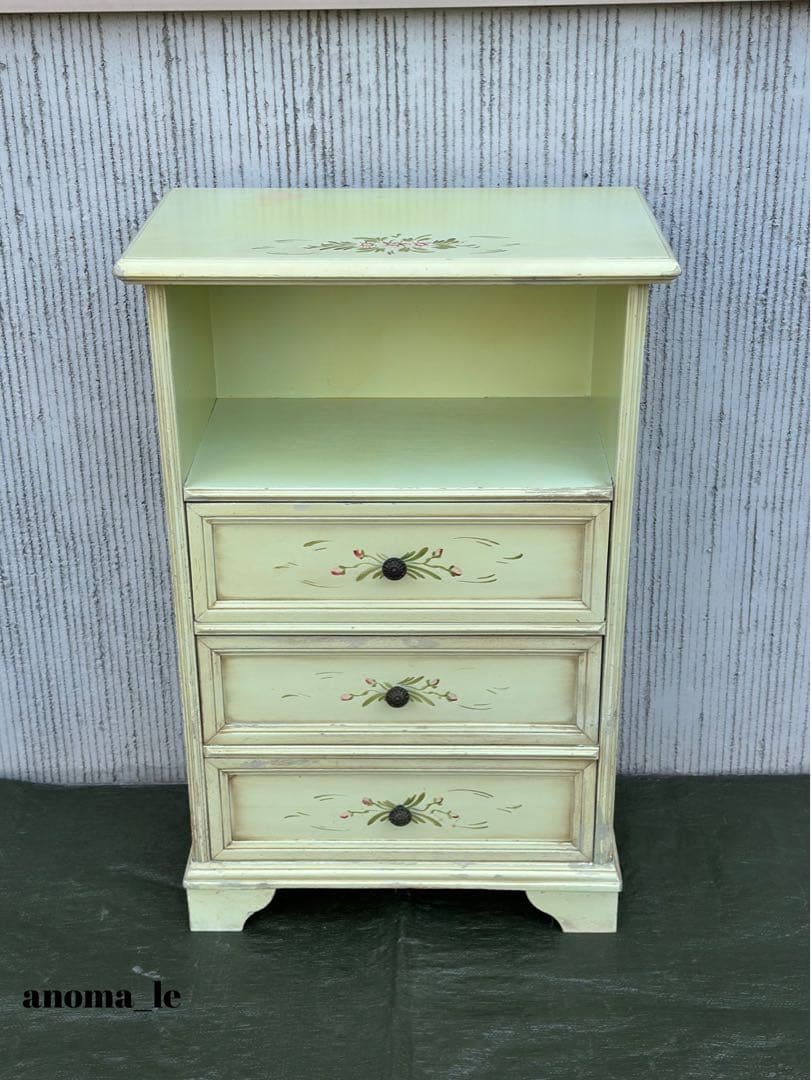 【チェスト】木製　トールペイント　シャビーシック　3段収納　花台　アンティーク◎