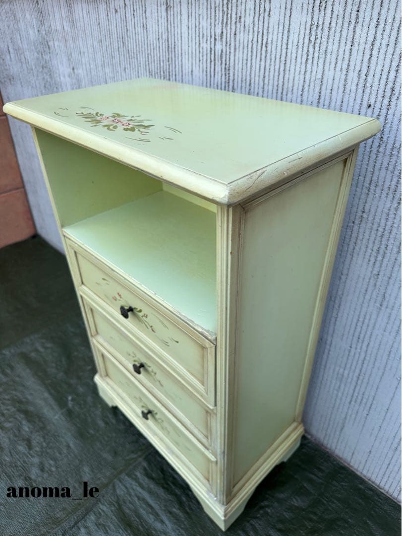 【チェスト】木製　トールペイント　シャビーシック　3段収納　花台　アンティーク◎