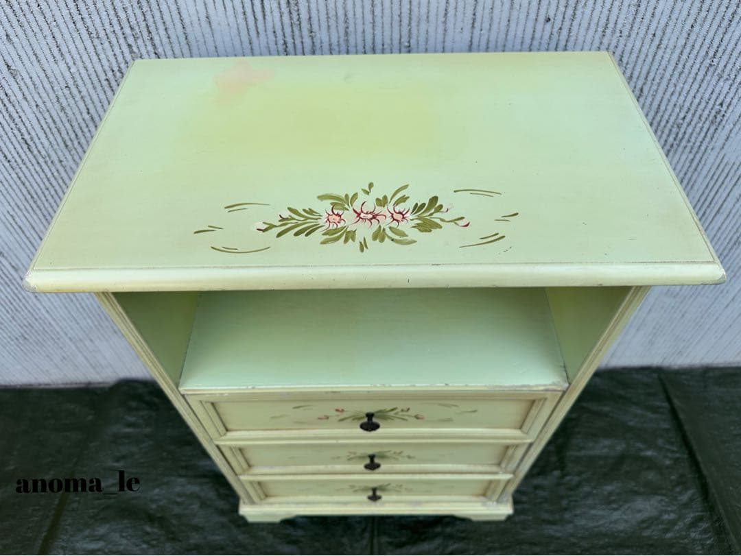 【チェスト】木製　トールペイント　シャビーシック　3段収納　花台　アンティーク◎