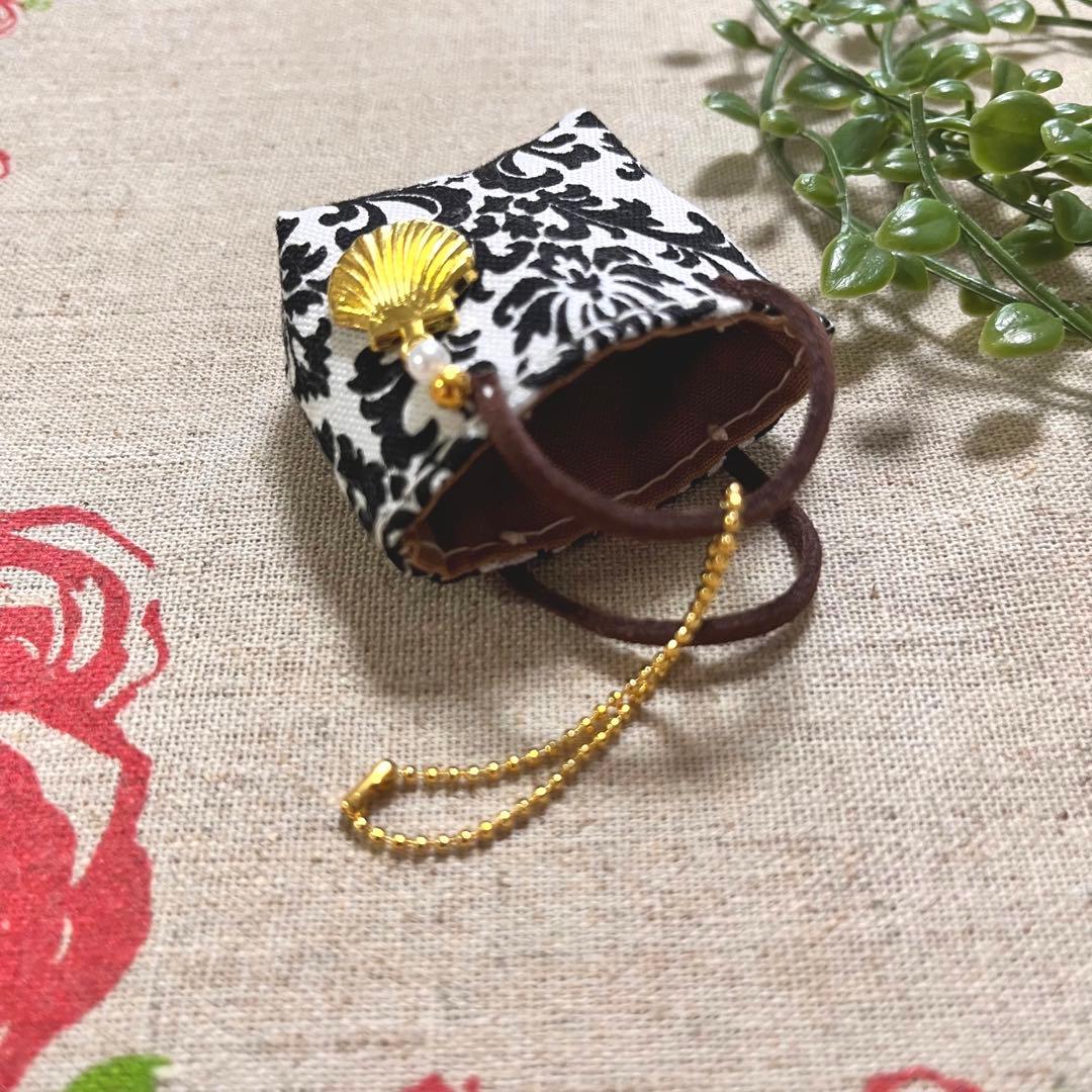 No.2302-6 ミニチュアトートサシェ（香り袋）ダマスク＊ブラック