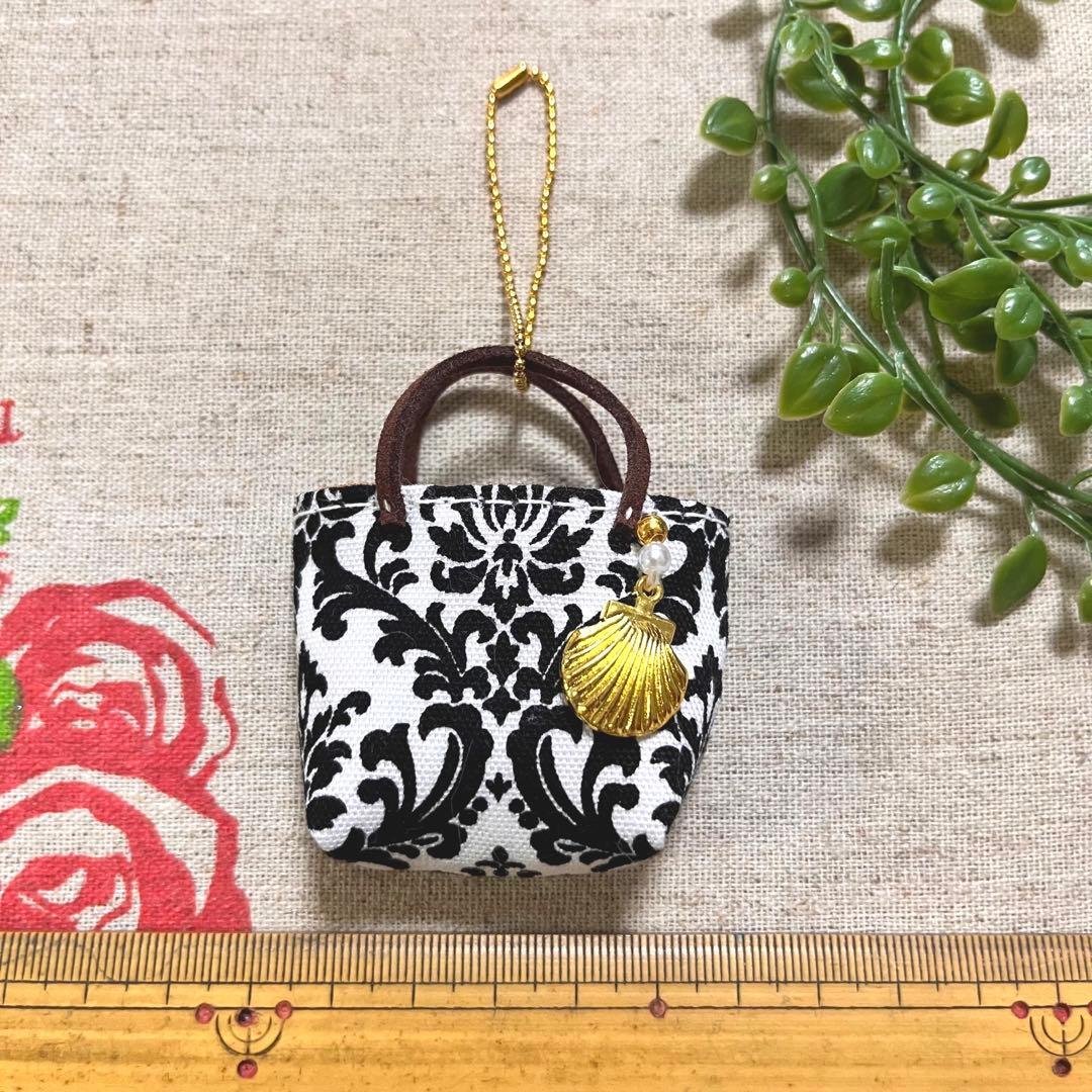 No.2302-6 ミニチュアトートサシェ（香り袋）ダマスク＊ブラック