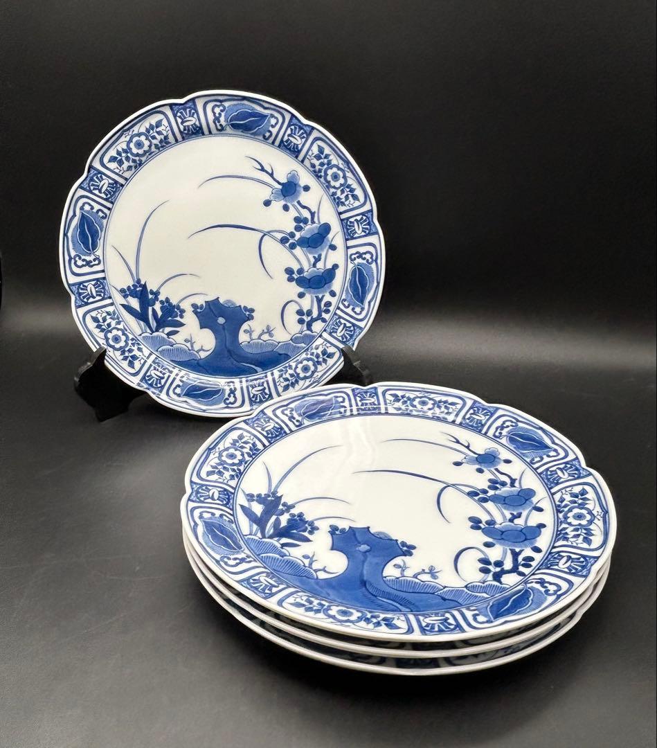 陶器　高級美術　有田焼　其泉窯　賞美堂　大皿　4枚　染付　芙蓉手