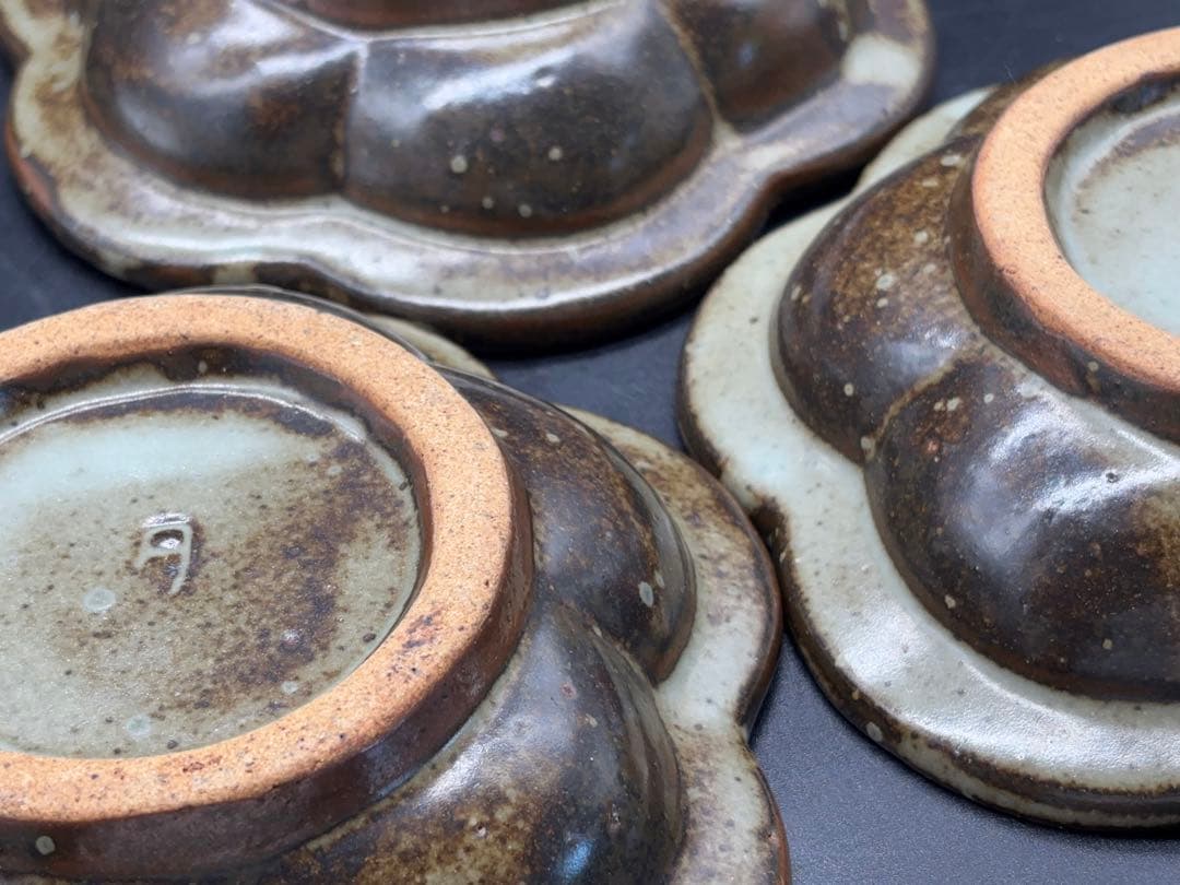 人間国宝 島岡達三 象嵌花型 皿 六枚組 共箱 益子焼 -412-