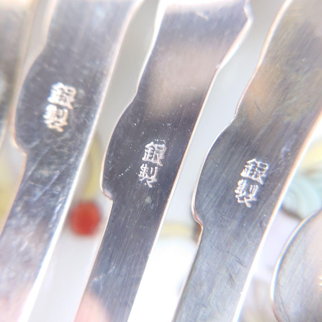 鶴亀　菓子楊枝　銀製　純銀　5本組　27.6g