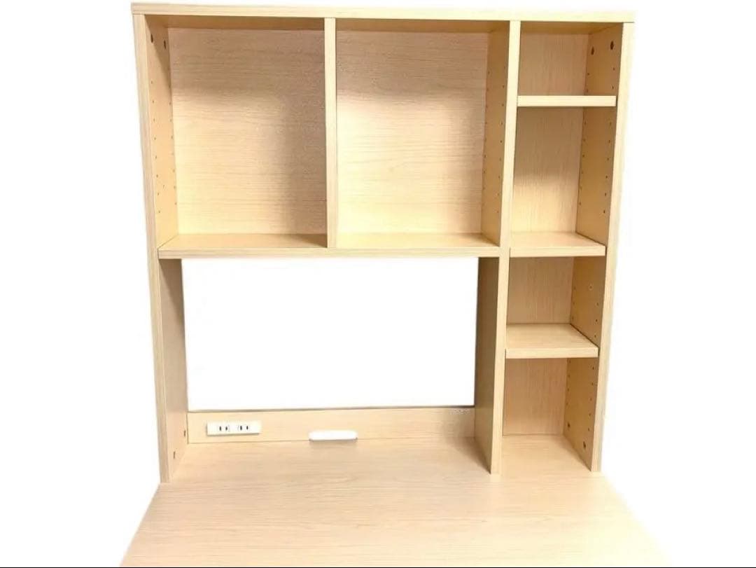 【美品】ロウヤパソコンデスク収納一体型大容量コンパクト学習机ライトナチュラル