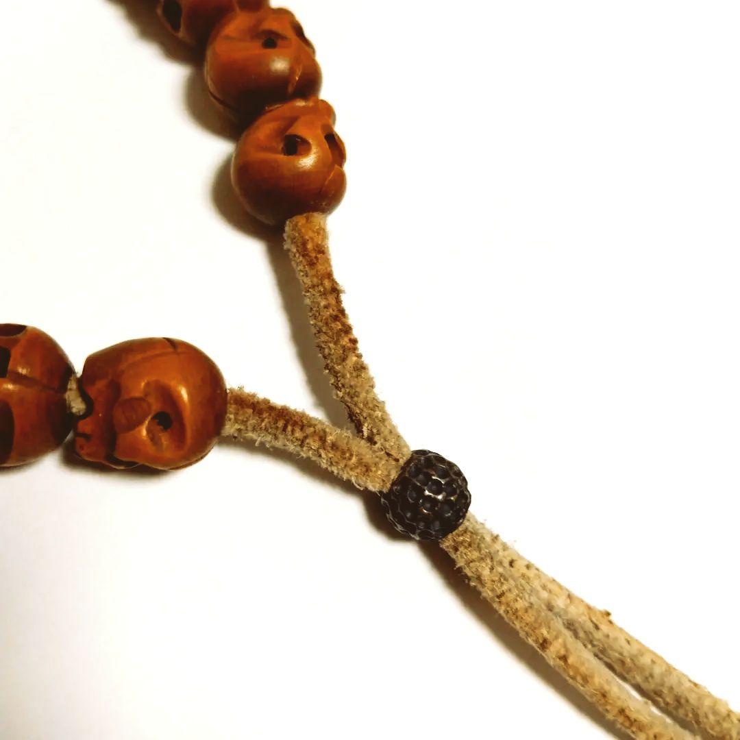 □スカル□骸骨□髑髏□ブレスレット 数珠 バングル 柘 レザー 本革