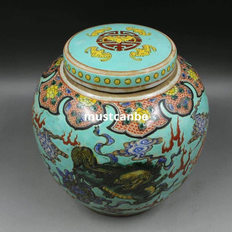 清康熙緑地パステル彩キリン紋壺 景徳鎮 装飾品 現代工芸品 美術品