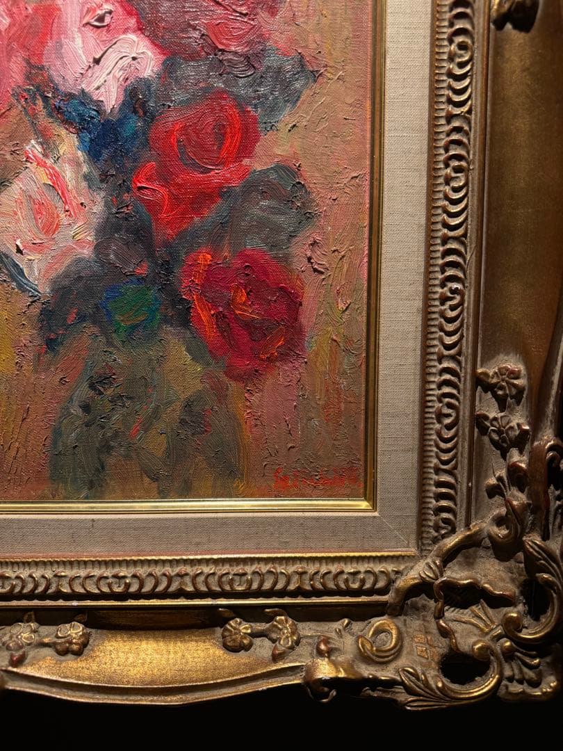 山中清一郎【スペインの壺の薔薇】肉筆油彩画