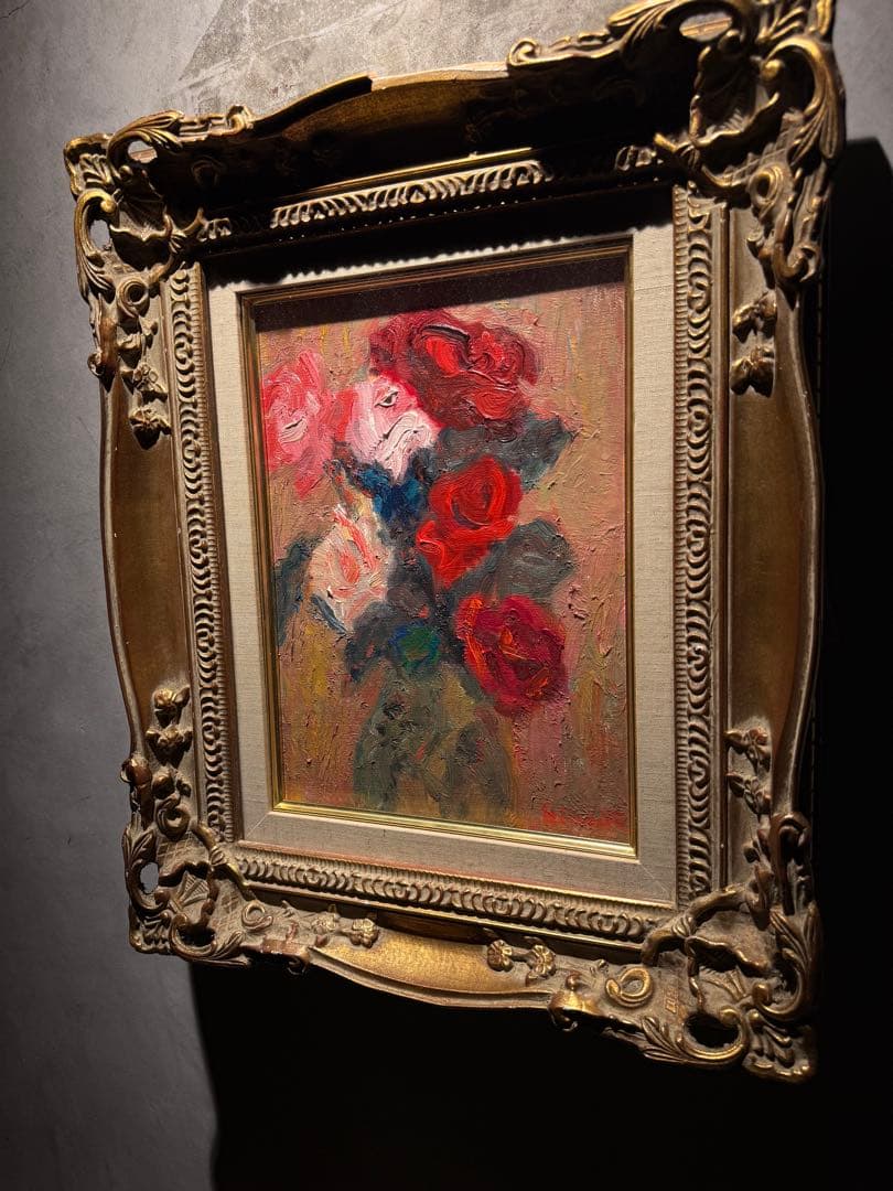 山中清一郎【スペインの壺の薔薇】肉筆油彩画